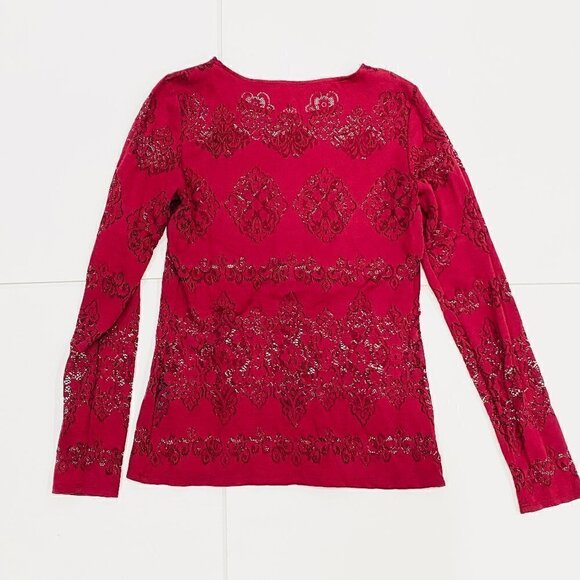Forever 21 Cranberry Long Sleeve Cut Out Lace Top - Picture 1 of 5